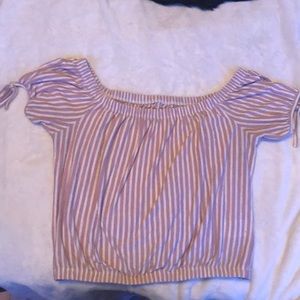 american eagle on/off shoulder stripped shirt